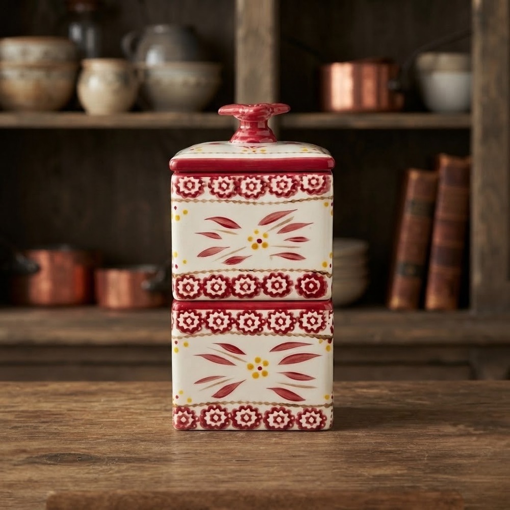 Temp-tations Old World Cranberry Red Stacking Canisters Set 28oz 24oz Poinsettia